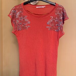 Love Culture Orange Sequin Cap Sleeve Tee